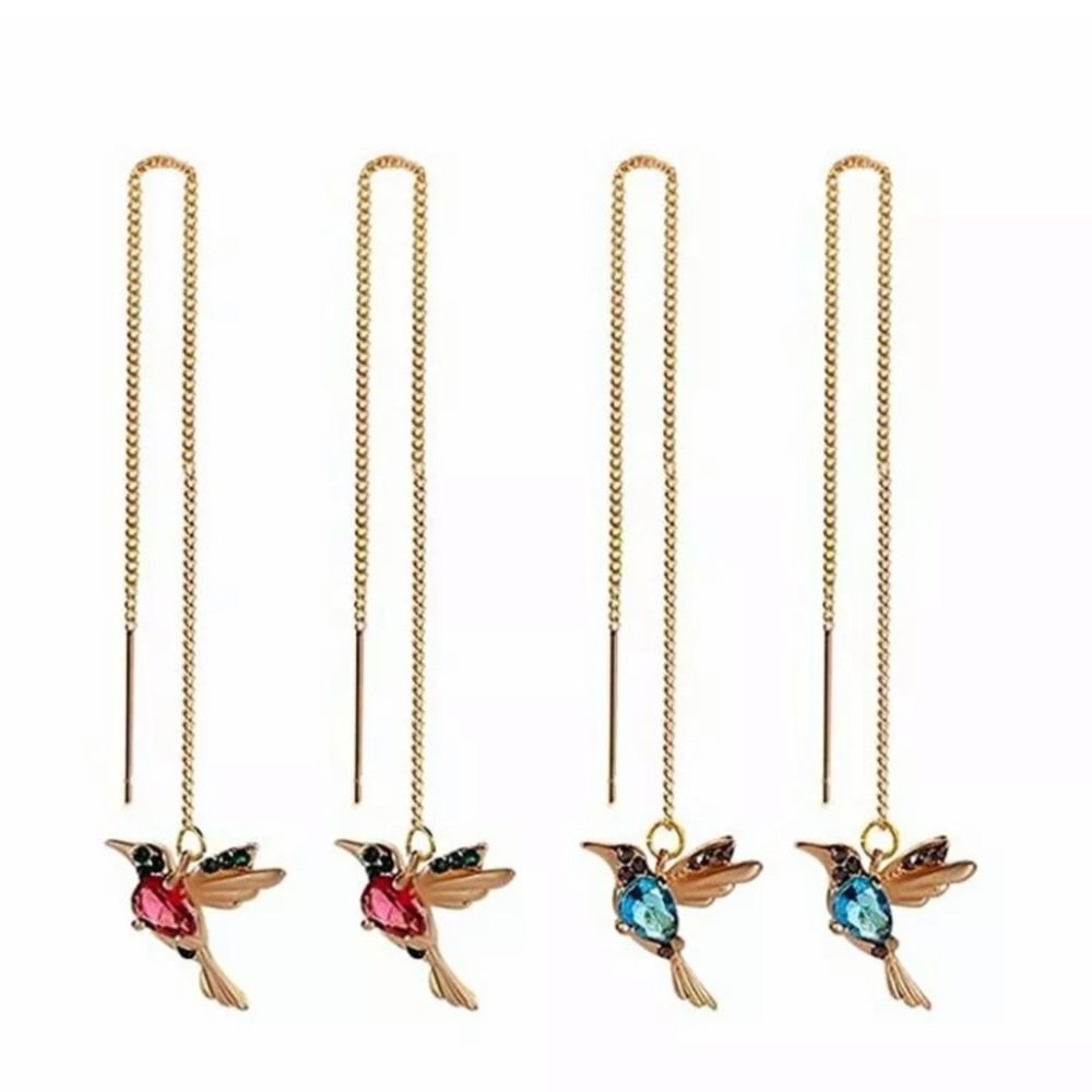 Hummingbird Thread Earrings Gold & Blue
